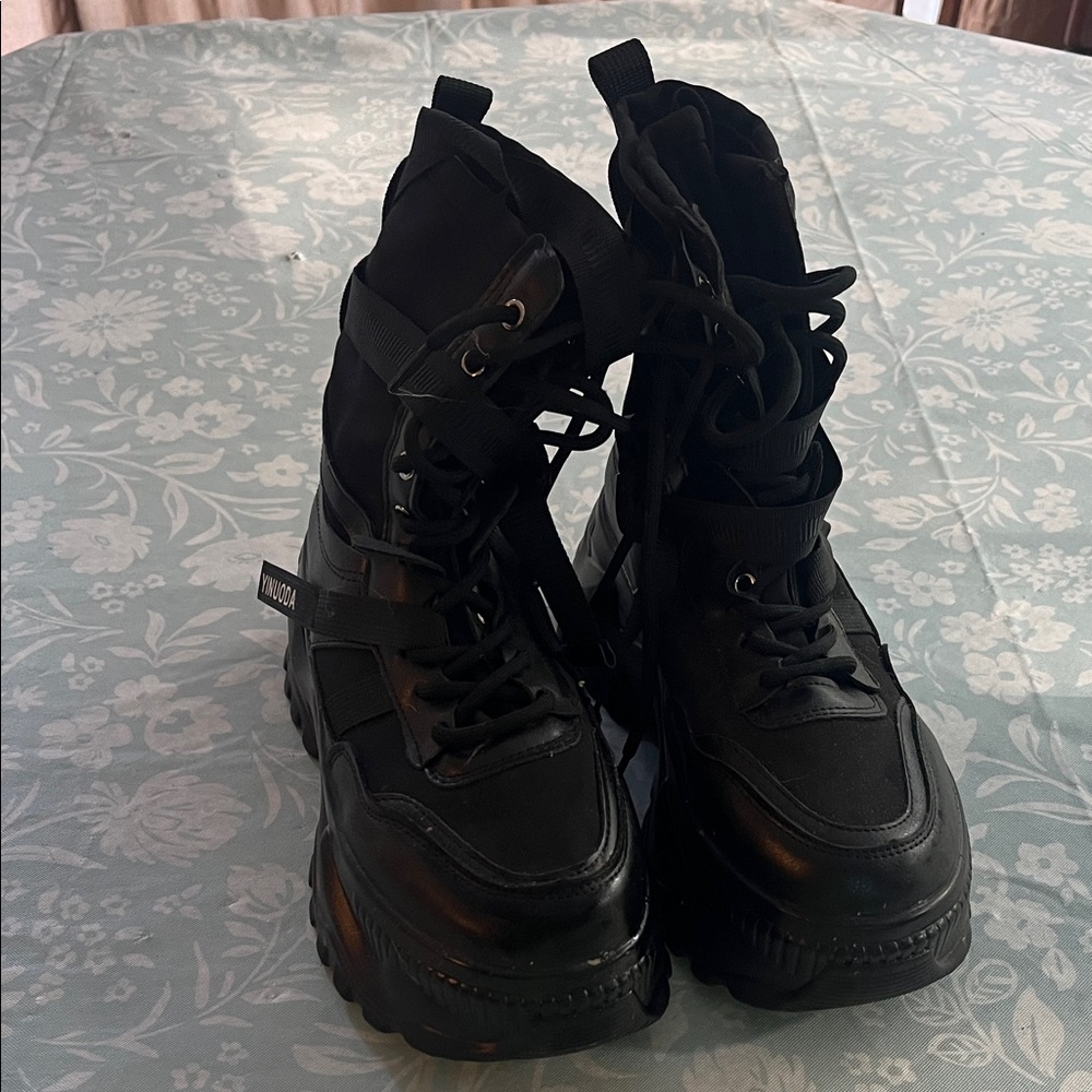Chunky Black Lace-Up Boots